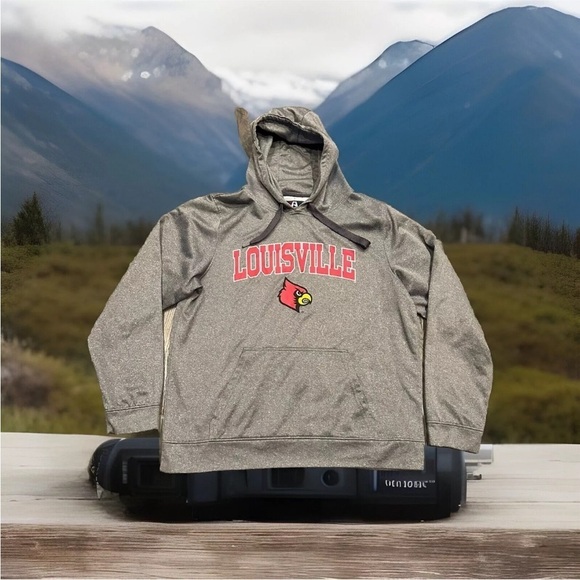 Louisville Cardinals Hoodie Sweatshirt J. America Size L Gray Drawstring NCAA - Picture 1 of 10
